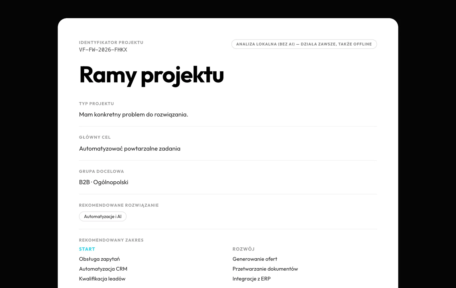 FRAMEWORK — podsumowanie ram projektu
